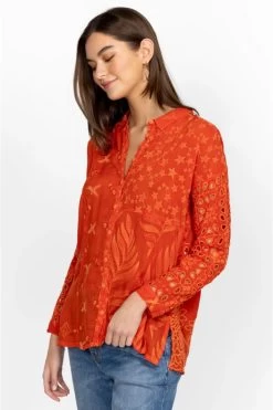 JOHNNY WAS ROCHELLE BUTTON UP BLOUSE -Western Fashion c10223 3 cherry tomato 2 1
