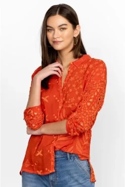 JOHNNY WAS ROCHELLE BUTTON UP BLOUSE -Western Fashion c10223 3 cherry tomato 3 1