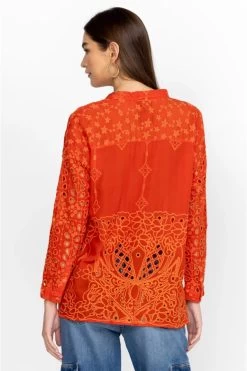 JOHNNY WAS ROCHELLE BUTTON UP BLOUSE -Western Fashion c10223 3 cherry tomato 4 1