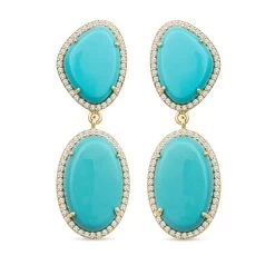 CHRISTINA GREENE TINA 14K TURQUOISE STATEMENT EARRINGS WITH WHITE DIAMONDS