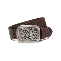 Ariat Women's Embossed Leather Crystal Buckle Western Belt Brown