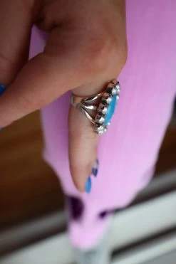 Peyote Bird Sleeping Beauty Faceted With Pearls Surrounding Ring- Size 7.5 -Western Fashion image 02aeeb95 8343 4bcd aa3f 94c8bc63d671