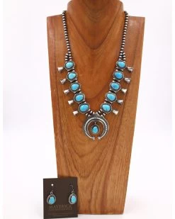 Turquoise Naja Squash Blossom And Earring Set