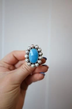 Peyote Bird Sleeping Beauty Faceted With Pearls Surrounding Ring- Size 7.5 -Western Fashion image 1849b703 2746 4a40 b448 f10d6b86dfed