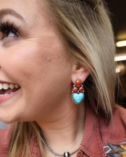 TURQUOISE HEART WITH THREE RED SPINY OYSTER DOTS EARRINGS -Western Fashion image 7623e3d0 4581 4730 82c5 3f18efc04449