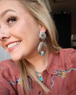 OPEN CONCHO OVOID TURQUOISE STONE EARRING -Western Fashion image 7a989b5e 52e8 4f42 bbcd d424356ab4c3