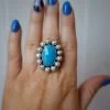 Peyote Bird Sleeping Beauty Faceted With Pearls Surrounding Ring- Size 7.5 -Western Fashion image 96699d11 3a10 4882 b0db 2552d57edcaa