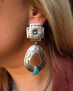 OPEN CONCHO OVOID TURQUOISE STONE EARRING -Western Fashion image a6055dc9 d1c0 45dc 8376 1204af17e9e6