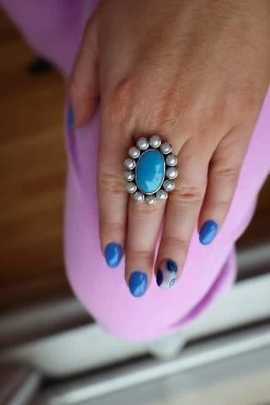 Peyote Bird Sleeping Beauty Faceted With Pearls Surrounding Ring- Size 7.5 -Western Fashion image b39f84ce b955 4818 9ff8 aee179efa3d0