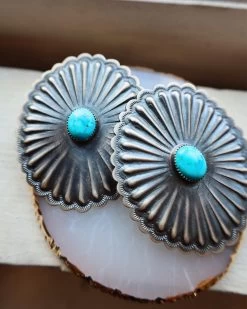 EXTRA LARGE CONCHO WITH TURQUOISE OVAL POST EARRINGS -Western Fashion image c762b369 2093 4f6e 99bc 341485865c8c
