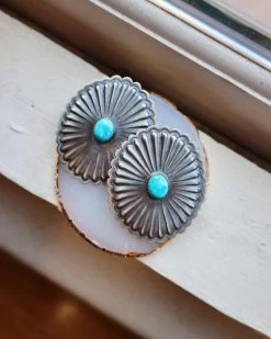 EXTRA LARGE CONCHO WITH TURQUOISE OVAL POST EARRINGS -Western Fashion image ef32d6e3 2374 450f b47b 9a099a15c3b1