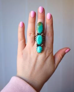 3 TURQUOISE STONES RING- SIZE 8