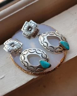 OPEN CONCHO OVOID TURQUOISE STONE EARRING -Western Fashion image fcee711a 61f7 4fd8 bd77 fb4b349f240f