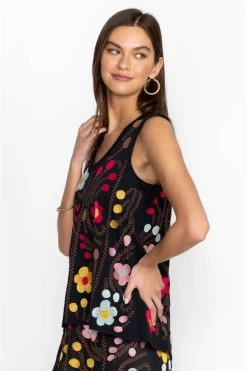 JOHNNY WAS JONI RAW EDGE V-NECK TANK -Western Fashion j18223 4 blk 2