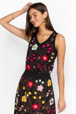 JOHNNY WAS JONI RAW EDGE V-NECK TANK -Western Fashion j18223 4 blk 3