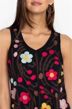 JOHNNY WAS JONI RAW EDGE V-NECK TANK -Western Fashion j18223 4 blk 5