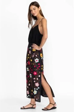 JOHNNY WAS JONI HIGH SLIT LINEN SKIRT -Western Fashion j71723 4 blk 2