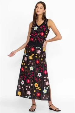 JOHNNY WAS JONI HIGH SLIT LINEN SKIRT -Western Fashion j71723 4 blk 3