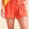 UMGEE LINEN BLEND FRAYED HEM SHORT -Western Fashion k6472 coral 1