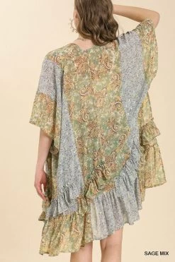 UMGEE RUFFLE SLEEVE KIMONO -Western Fashion k6486 sage mix 6