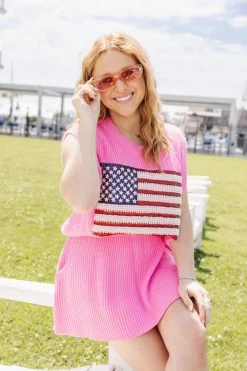 QUEEN OF SPARKLES AMERICAN FLAG SWEATER TANK
