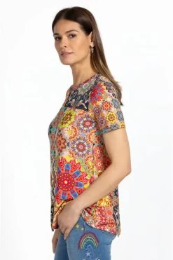 JOHNNY WAS KALIEDA FAVORITE SHORT SLEEVE CREW NECK SWING TEE -Western Fashion t11223 1 mti 3