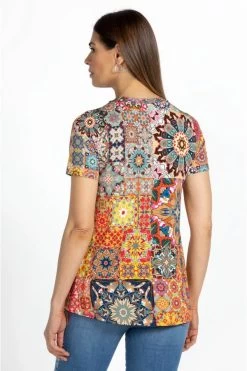 JOHNNY WAS KALIEDA FAVORITE SHORT SLEEVE CREW NECK SWING TEE -Western Fashion t11223 1 mti 4