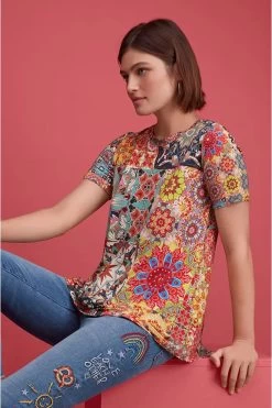 JOHNNY WAS KALIEDA FAVORITE SHORT SLEEVE CREW NECK SWING TEE -Western Fashion t11223 1 mti 7